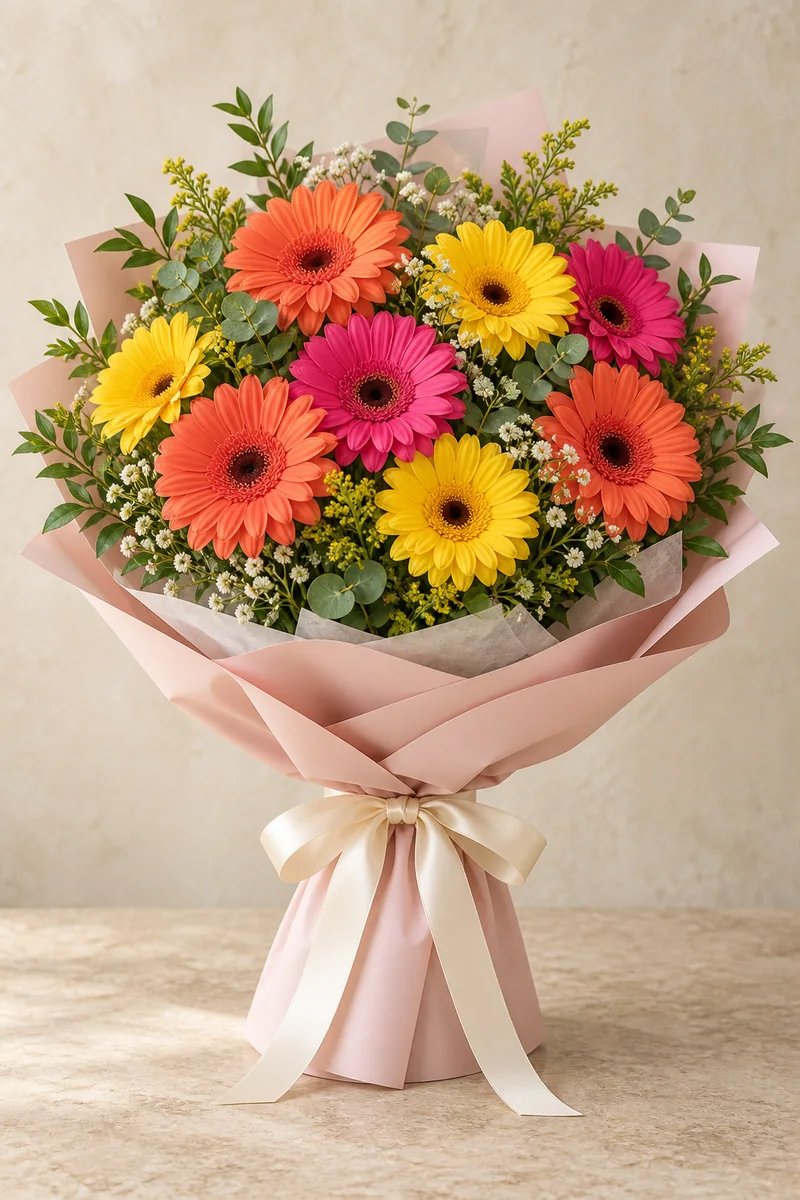 Renkli Gülümseme — Rengârenk gerbera buketi
