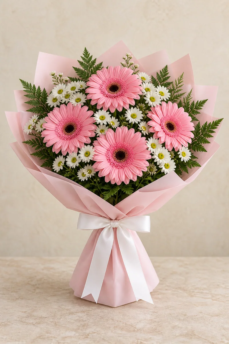 Pembe Neşe — Pembe gerbera & beyaz papatya