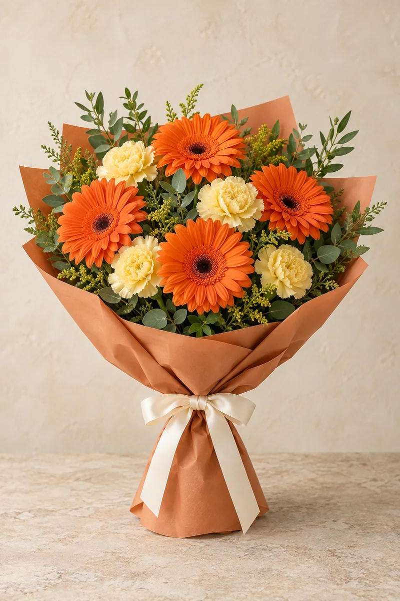 Portakal Bahçesi — Turuncu gerbera & sarı karanfil