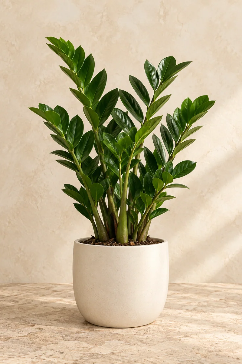 Yeşil Denge — Seramik saksıda zamioculcas